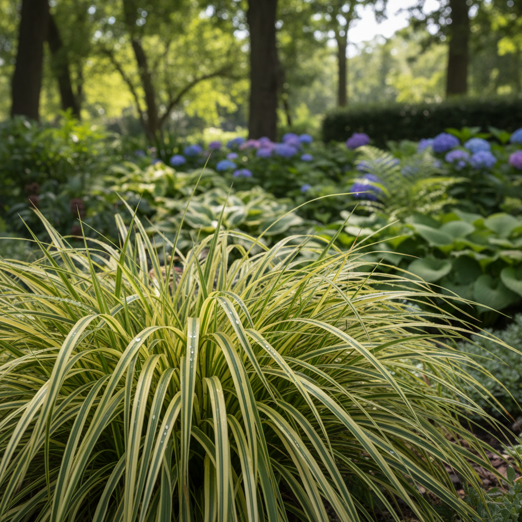 Japanese Sedge in garden setting
