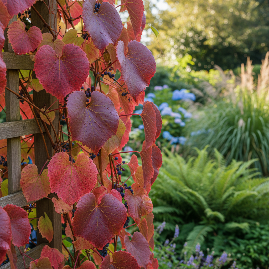 Crimson glory vine in garden setting