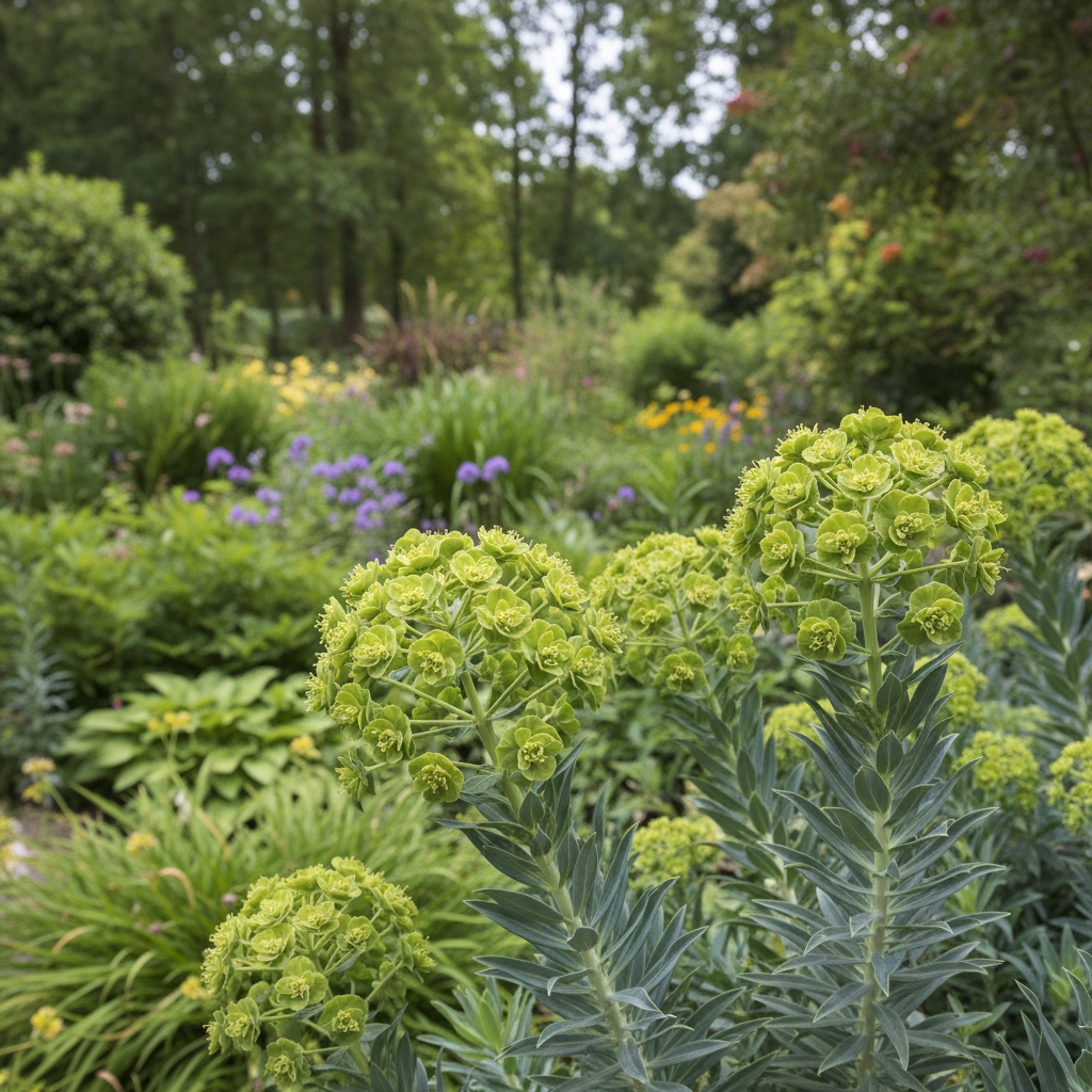 Mediterranean spurge in garden setting