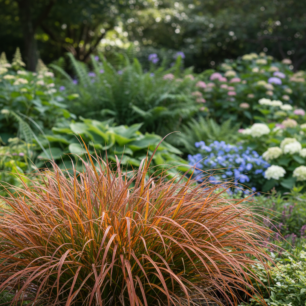 Orange Sedge in garden setting
