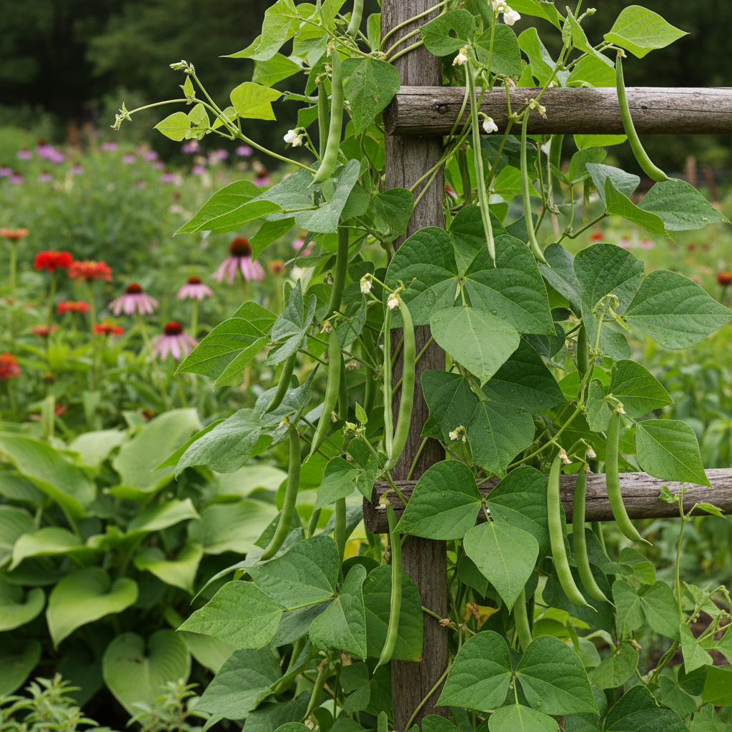 Climbing Bean in garden setting