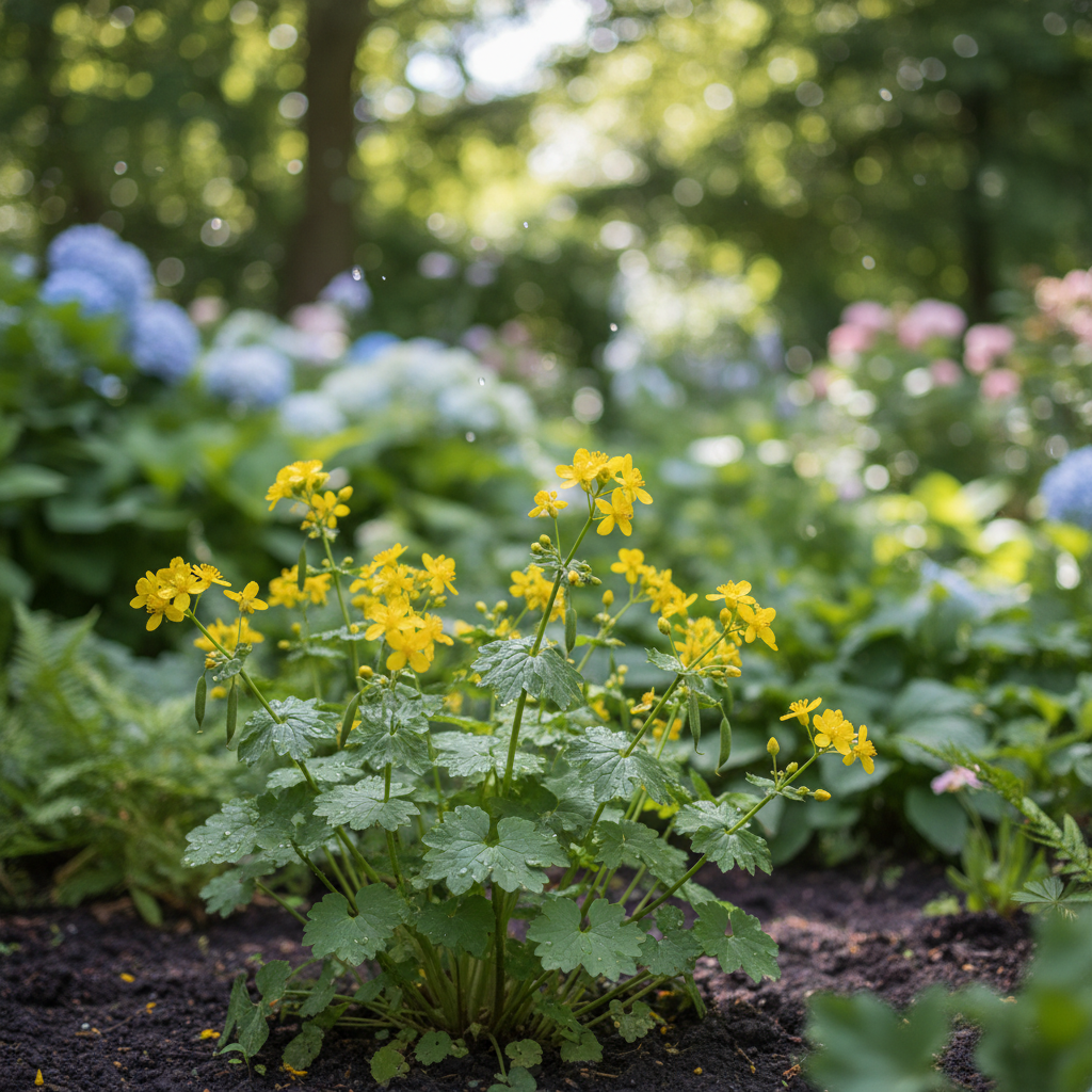 Greater Celandine in garden setting