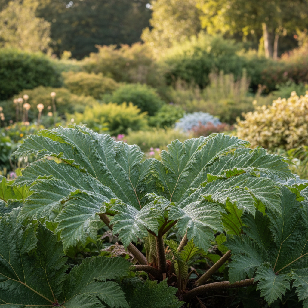 Giant rhubarb in garden setting