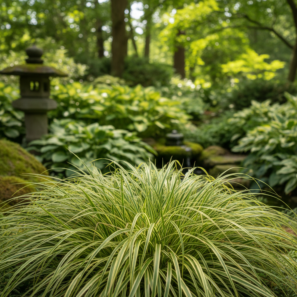 Japanese Forest Grass in garden setting
