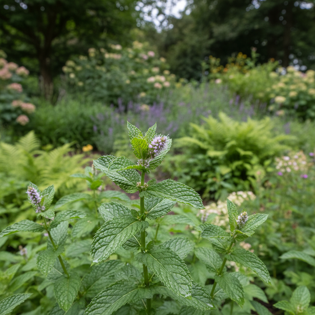 Mint in garden setting