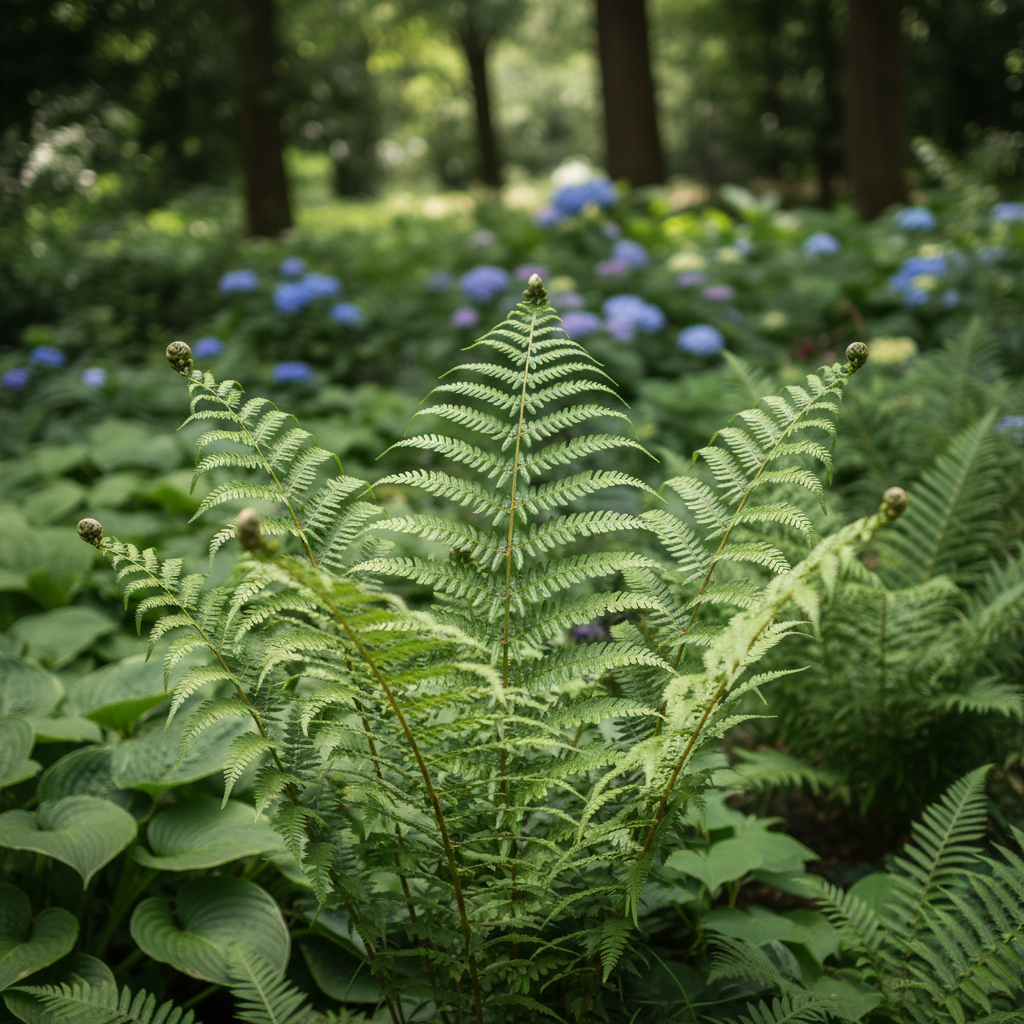 Male Fern in garden setting