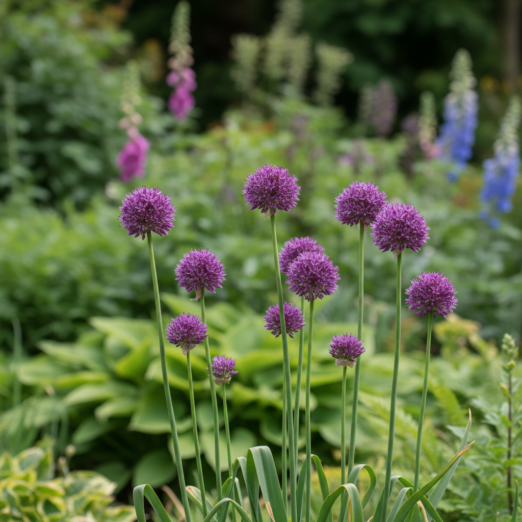 Drumstick Allium in garden setting