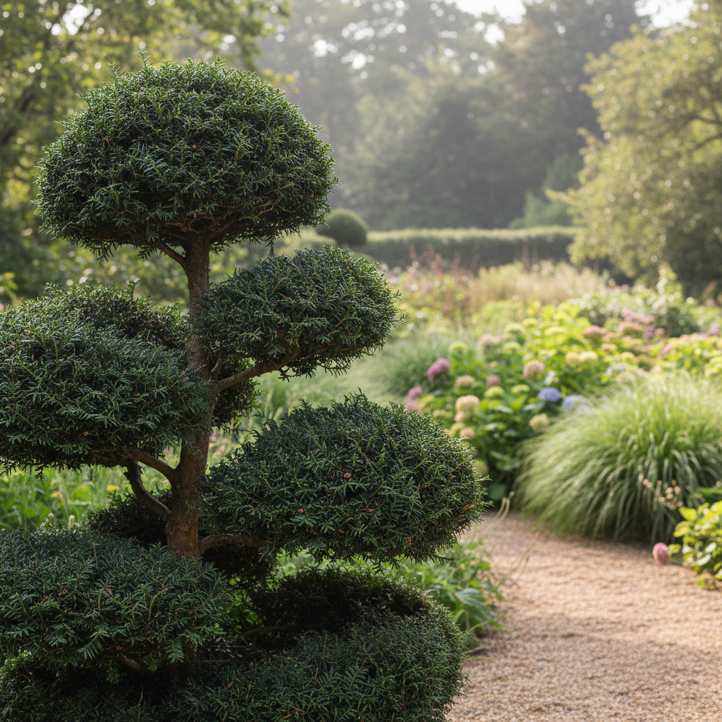 English yew in garden setting