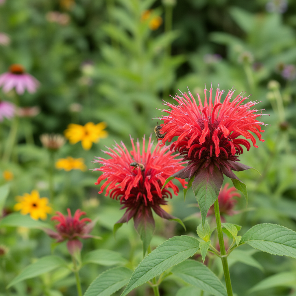 Bee balm in garden setting