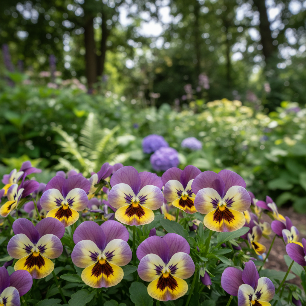 Garden pansy in garden setting
