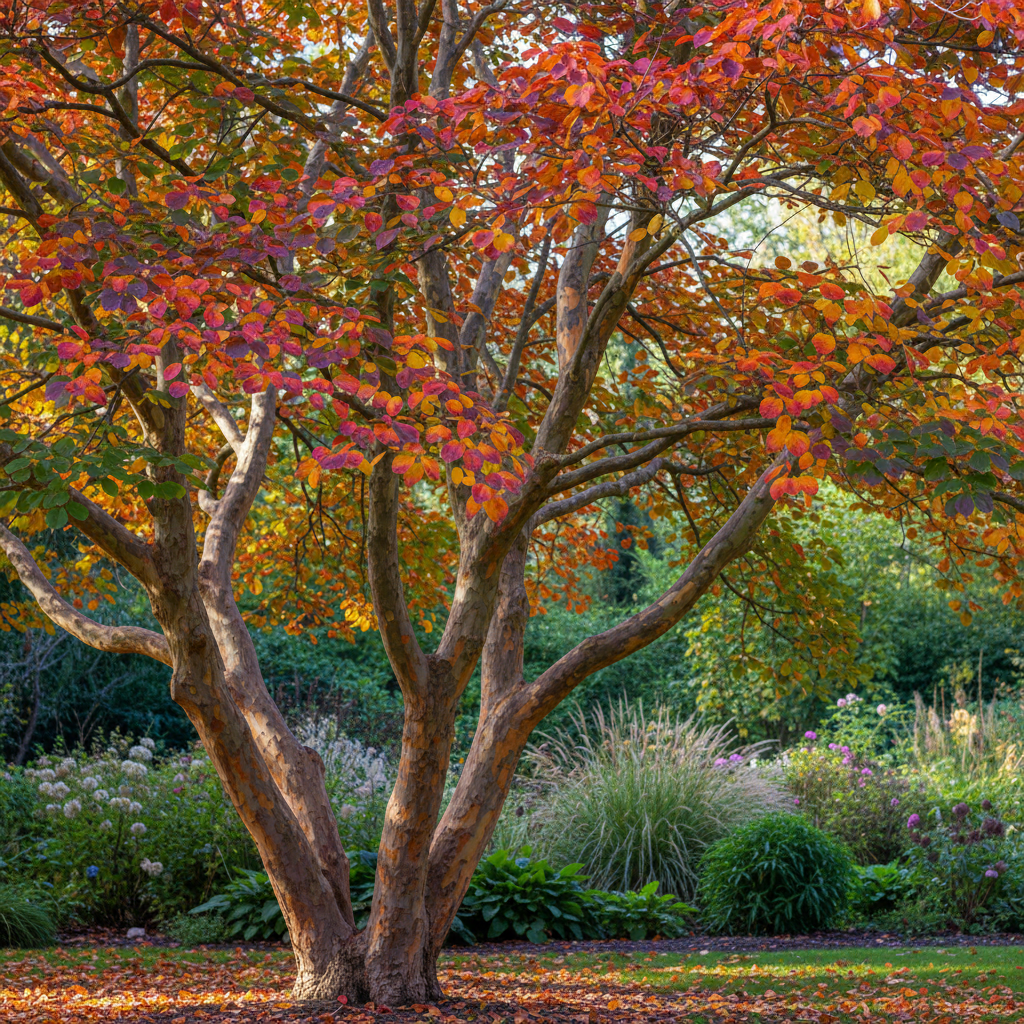 Persian Ironwood in garden setting