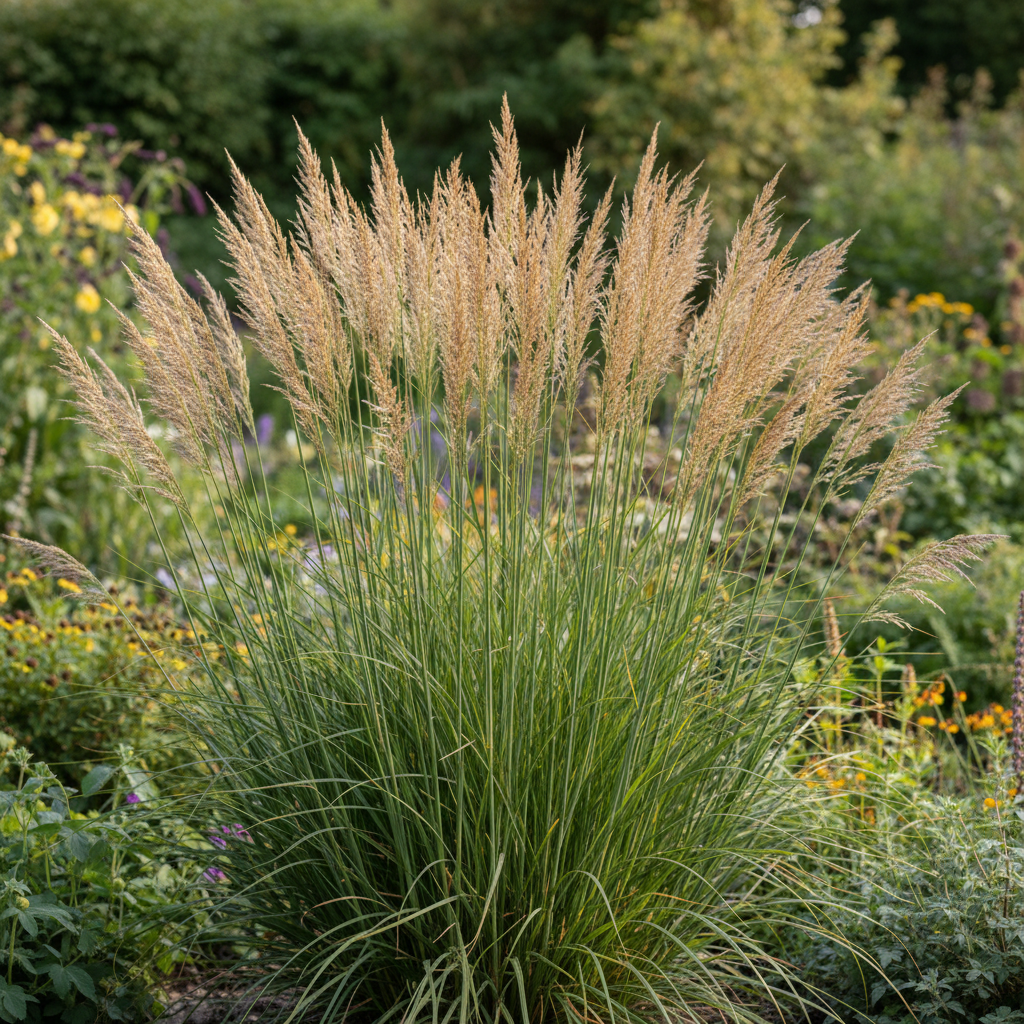 Feather reed-grass ‘Karl Foerster’ in garden setting