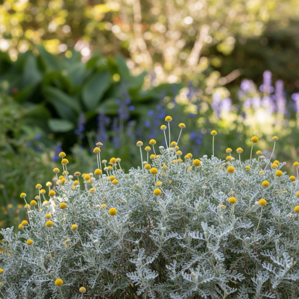 Lavender Cotton in garden setting