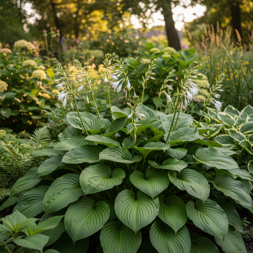 Fragrant plantain lily in garden setting