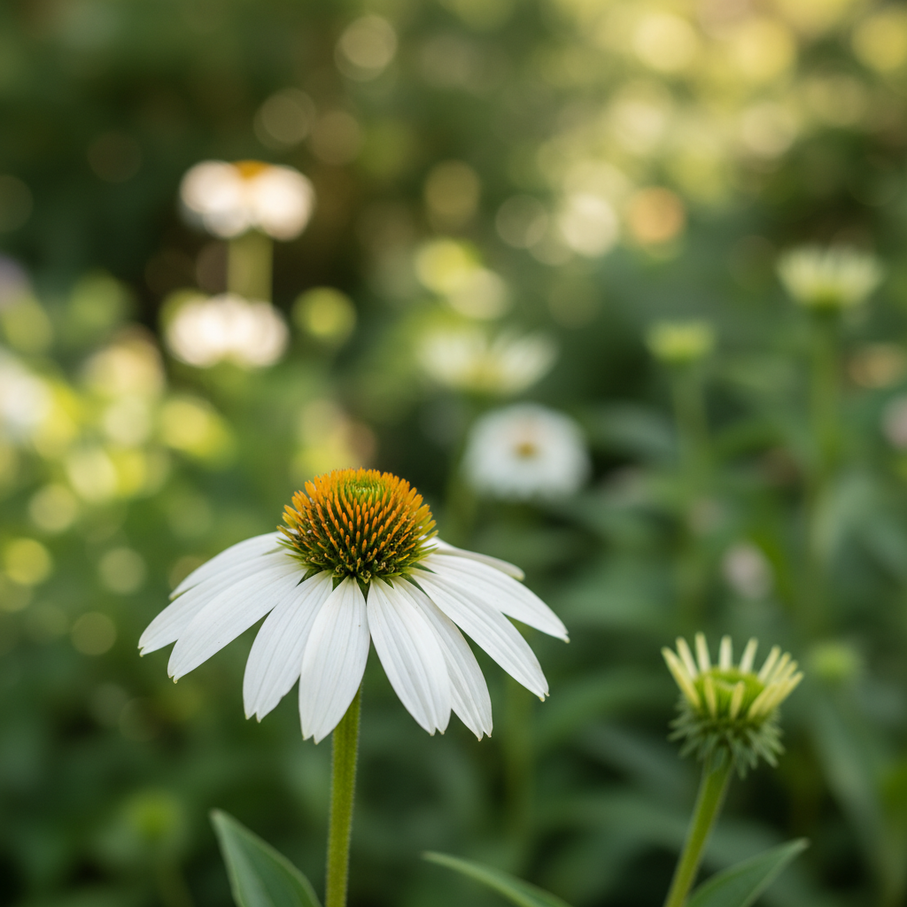 Purple coneflower ‘Virgin’ in garden setting