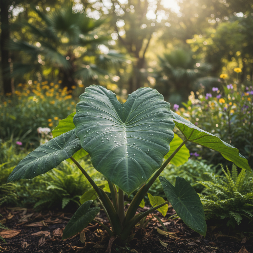Taro in garden setting