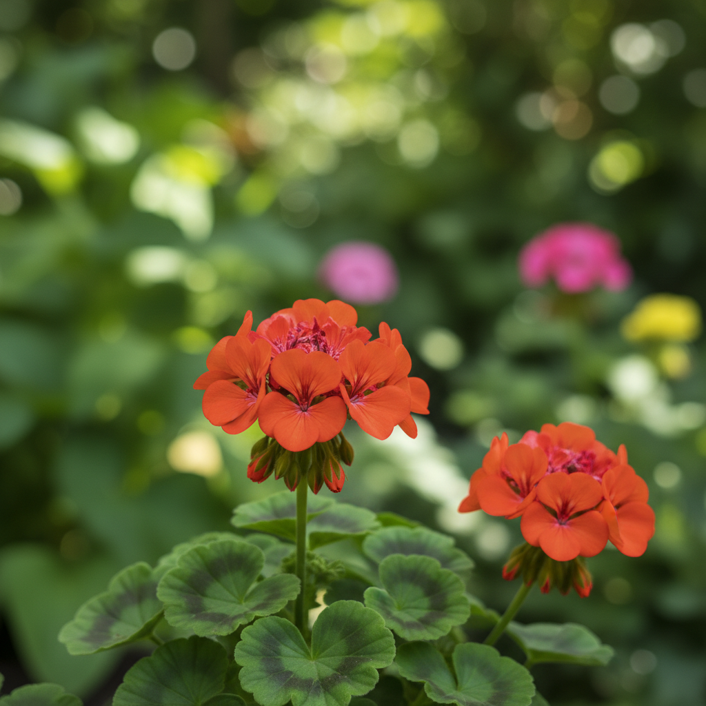 Zonal Geranium in garden setting