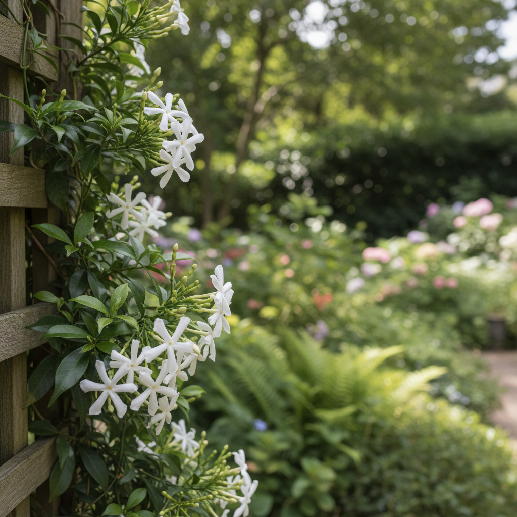 Star jasmine in garden setting