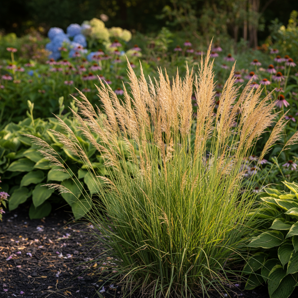 Feather Reed Grass in garden setting