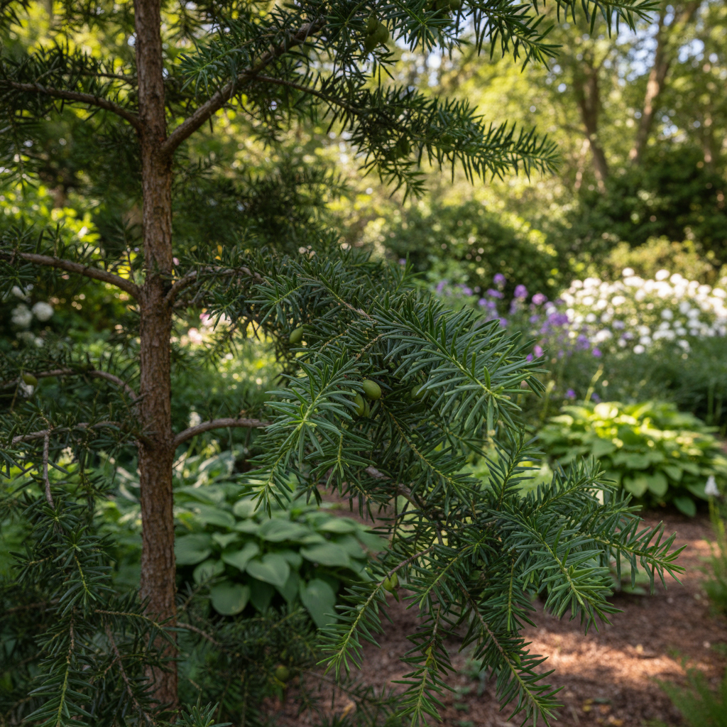 Buddhist Pine in garden setting