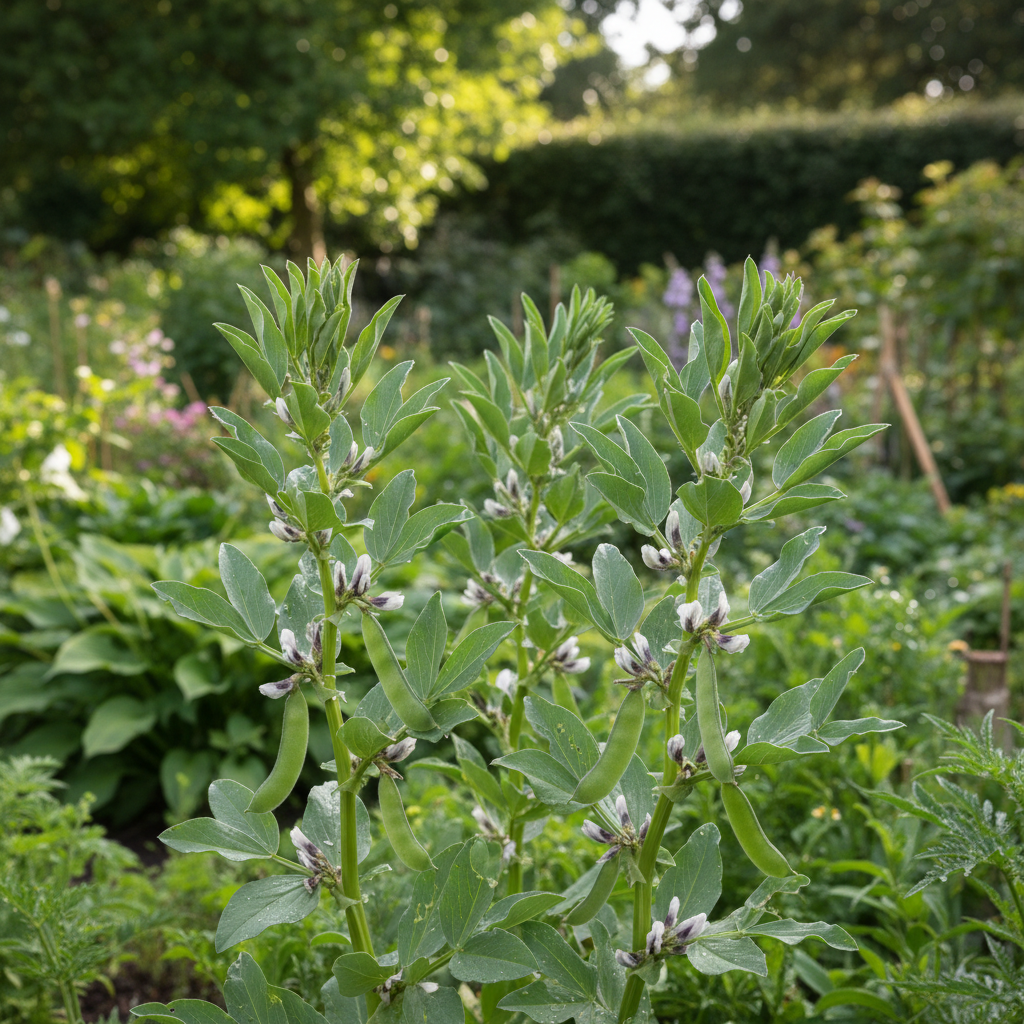 Broad bean in garden setting