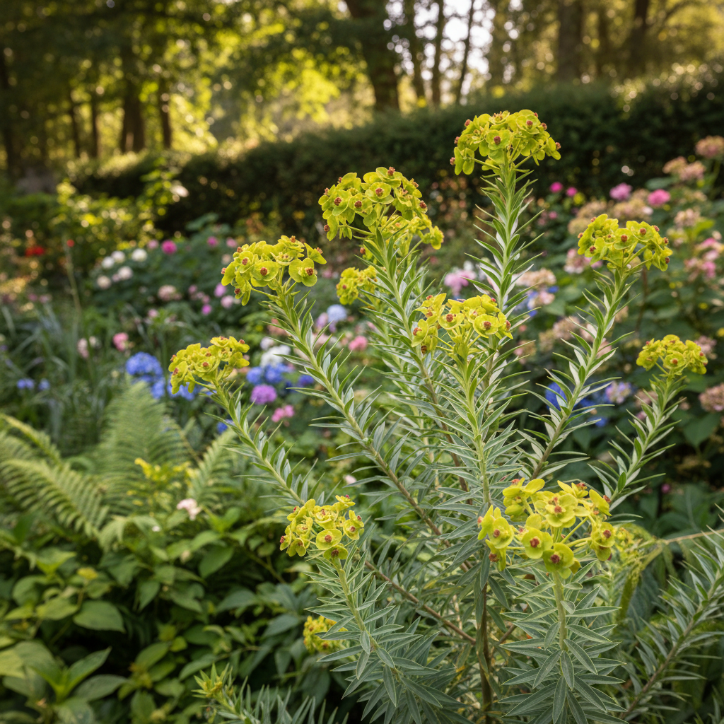 Canary spurge in garden setting