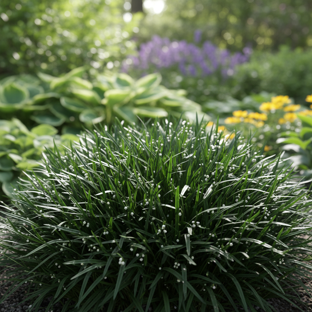 Dwarf Mondo Grass in garden setting