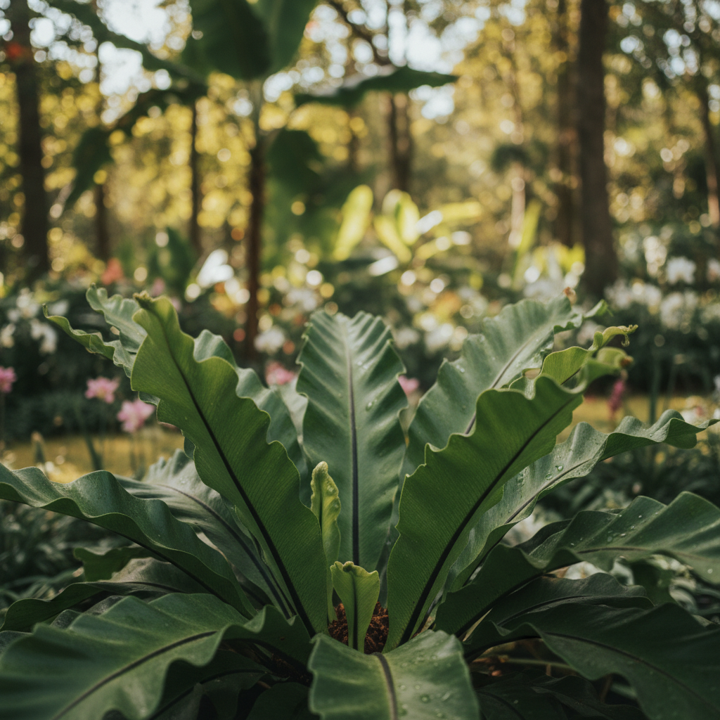 Bird's Nest Fern in garden setting