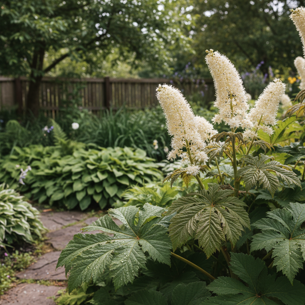 Rodgersia in garden setting
