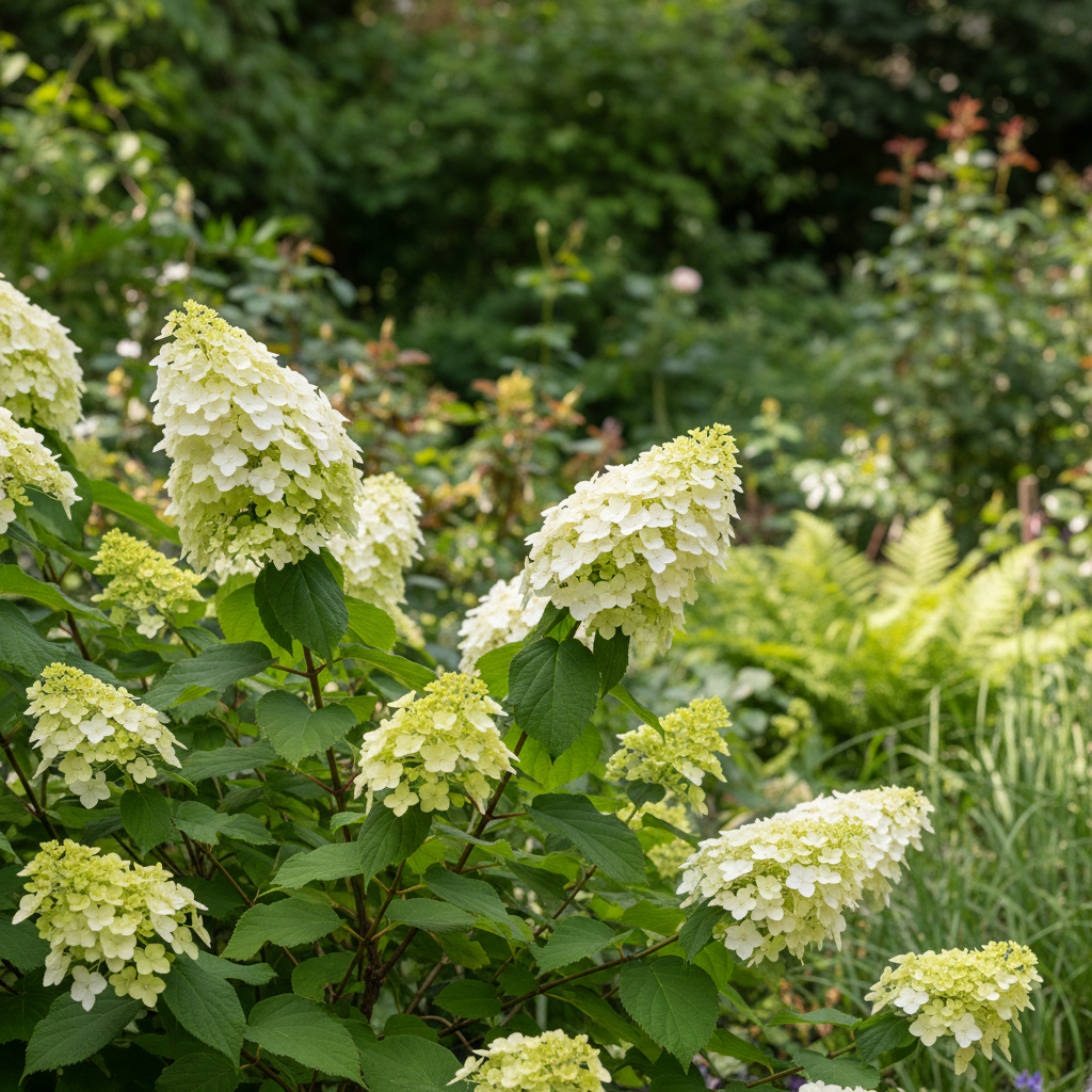Hydrangea ‘Limelight’ in garden setting