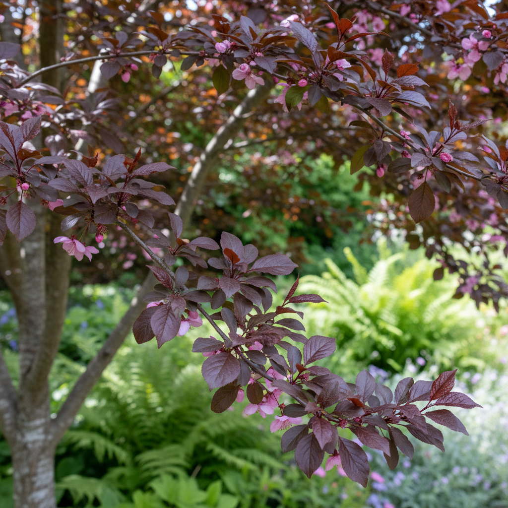 Purple-leaf Plum in garden setting
