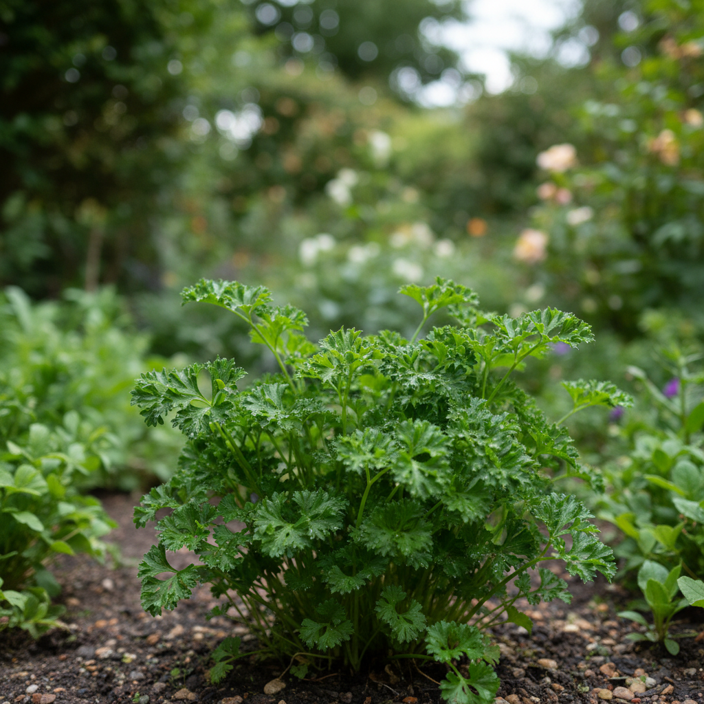 Parsley in garden setting