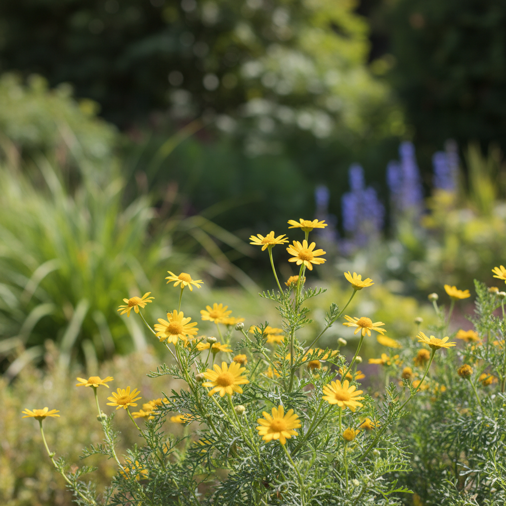 Dyer's chamomile in garden setting