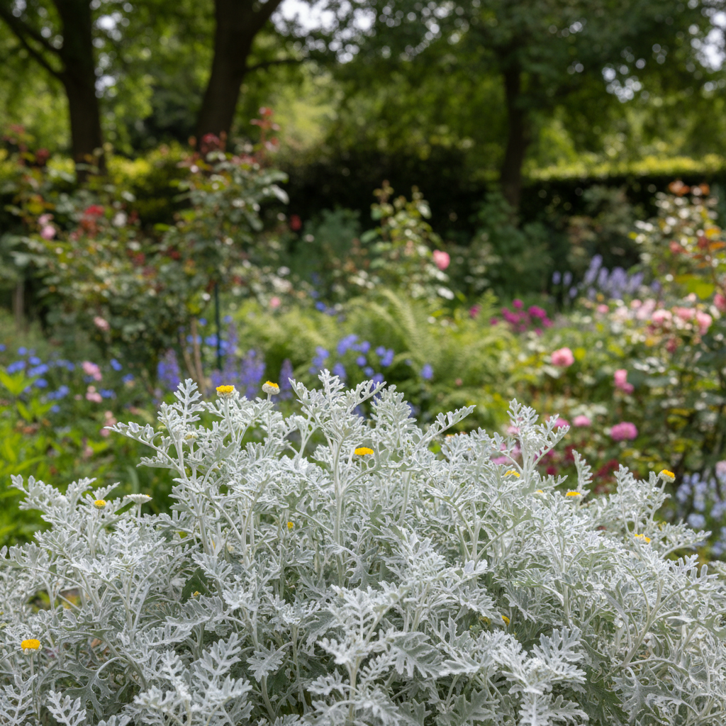 Dusty Miller in garden setting