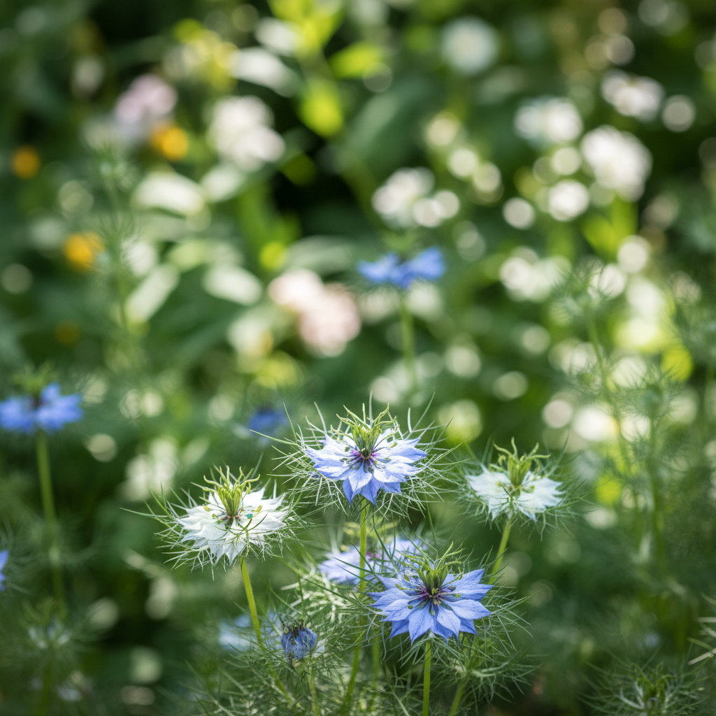 Love-in-a-mist in garden setting