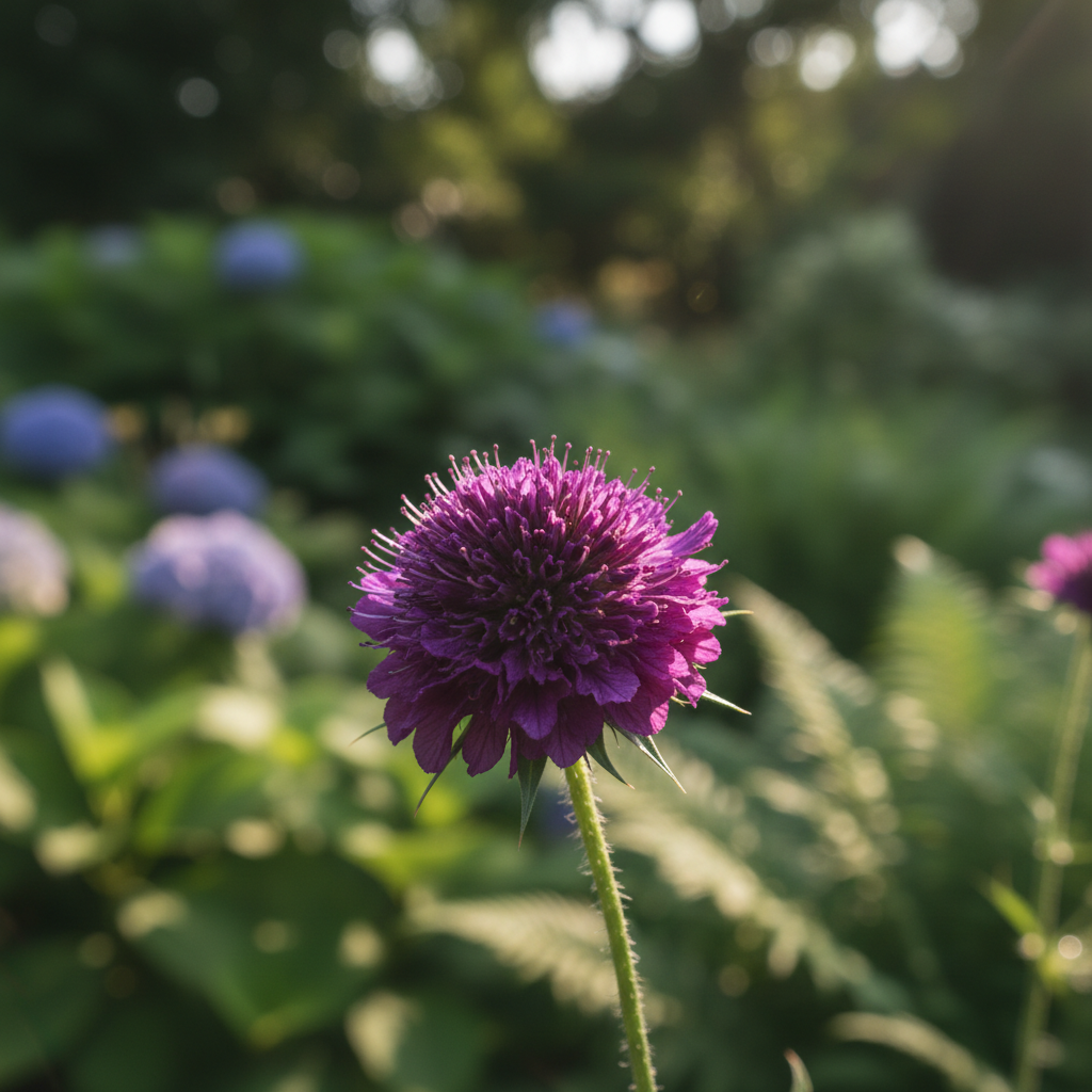 Pincushion Flower in garden setting