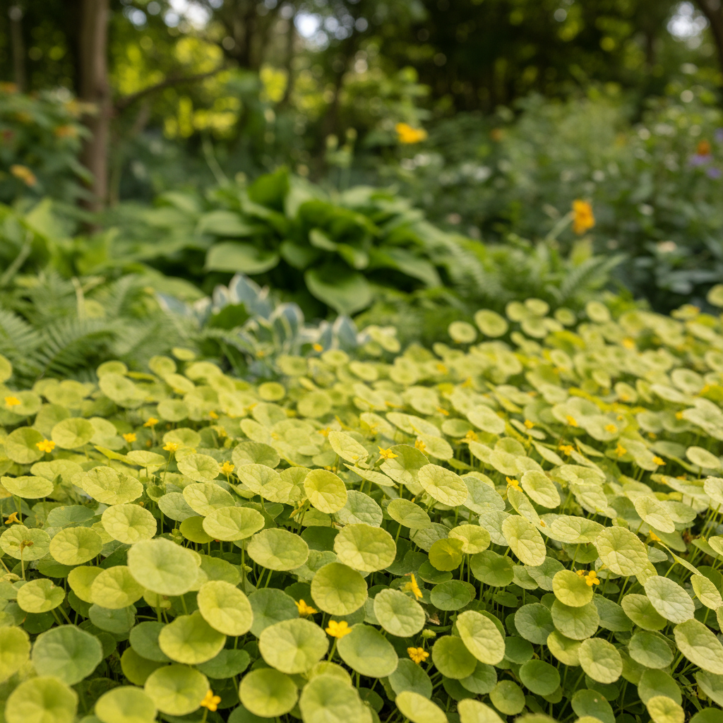 Golden Creeping Jenny in garden setting