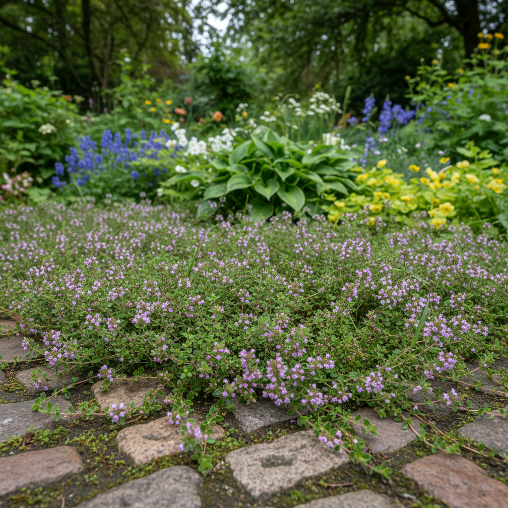 Creeping Thyme in garden setting