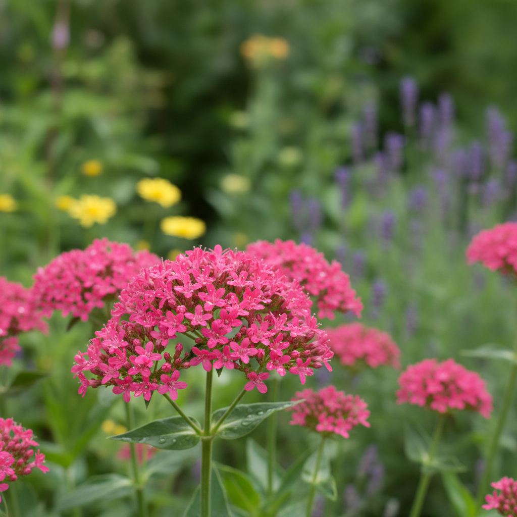 Red Valerian in garden setting