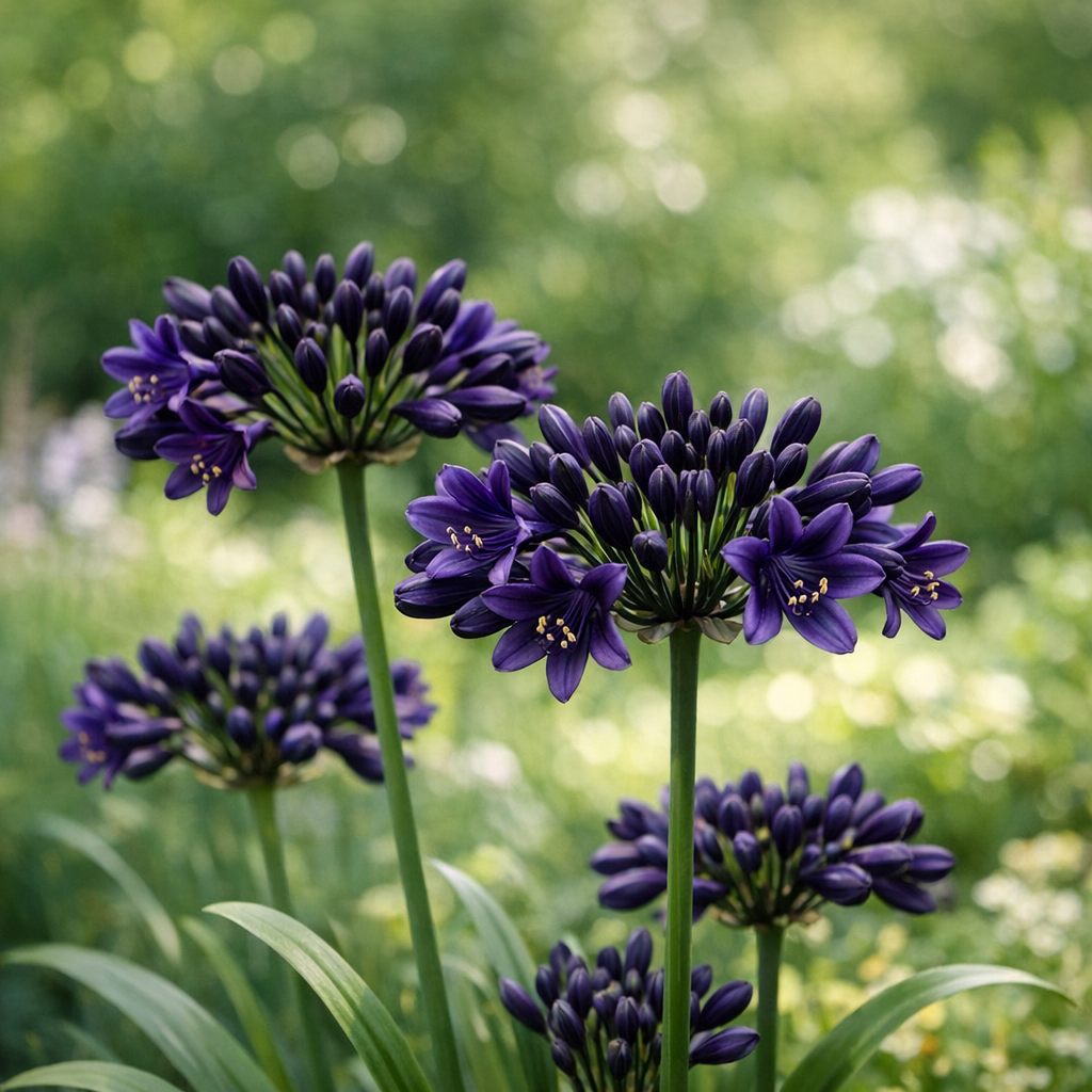 Agapanthus Black Buddhist in garden setting
