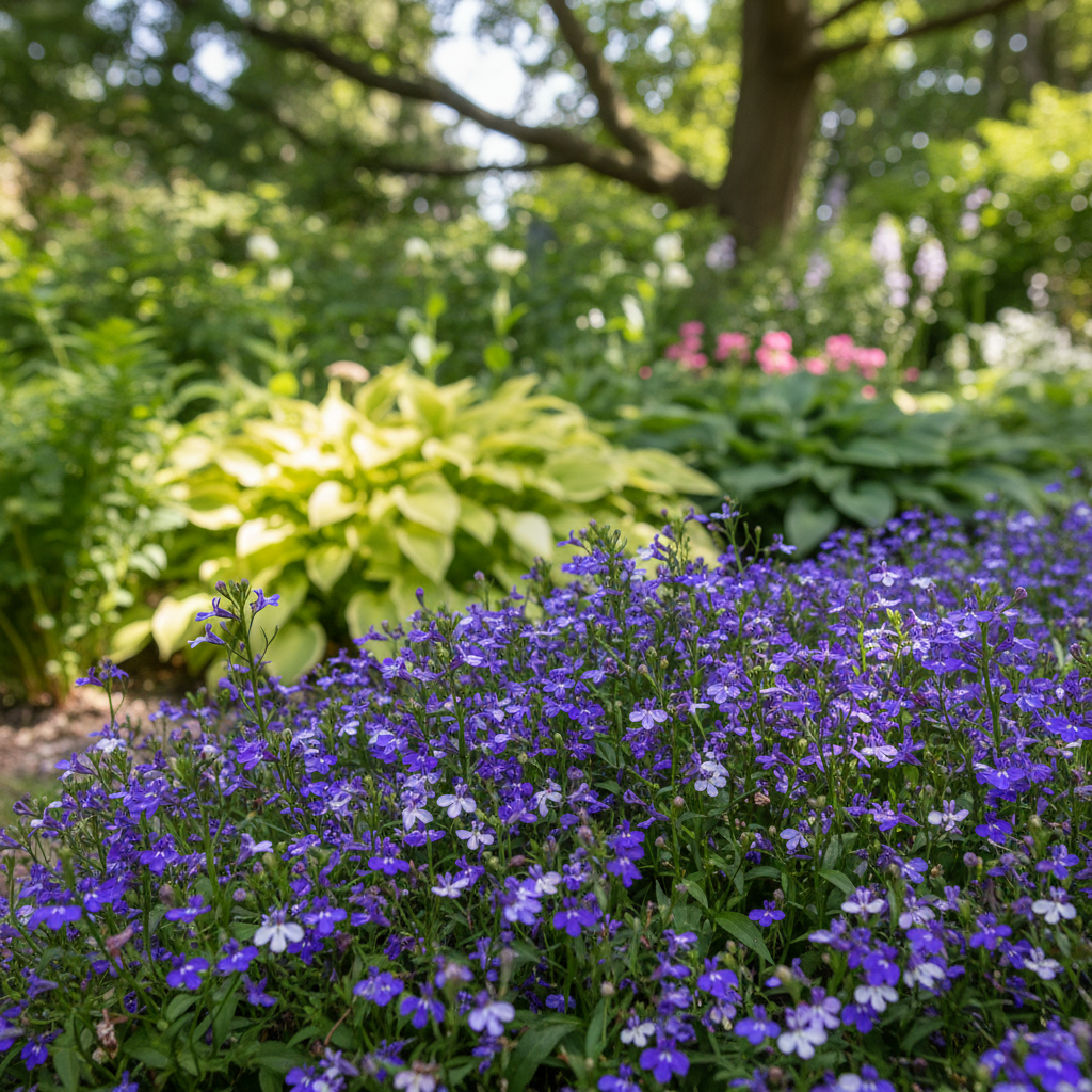 Edging Lobelia in garden setting