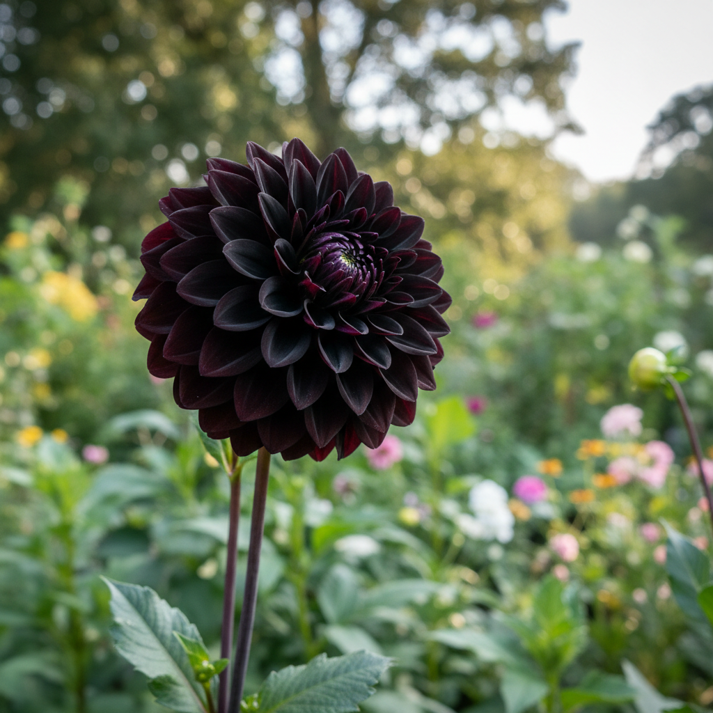 Dahlia ‘Verrone’s Obsidian’ in garden setting
