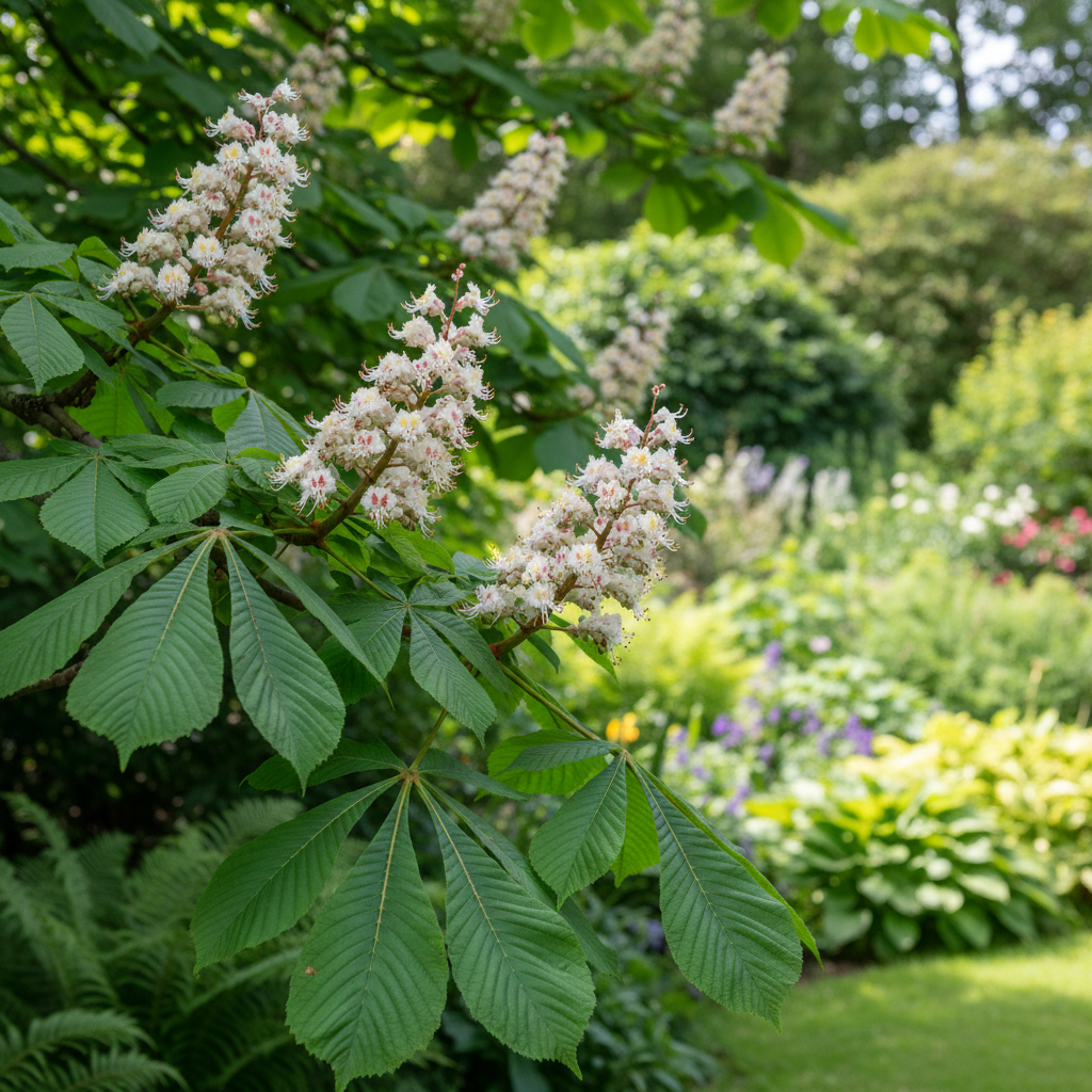 Horse chestnut in garden setting