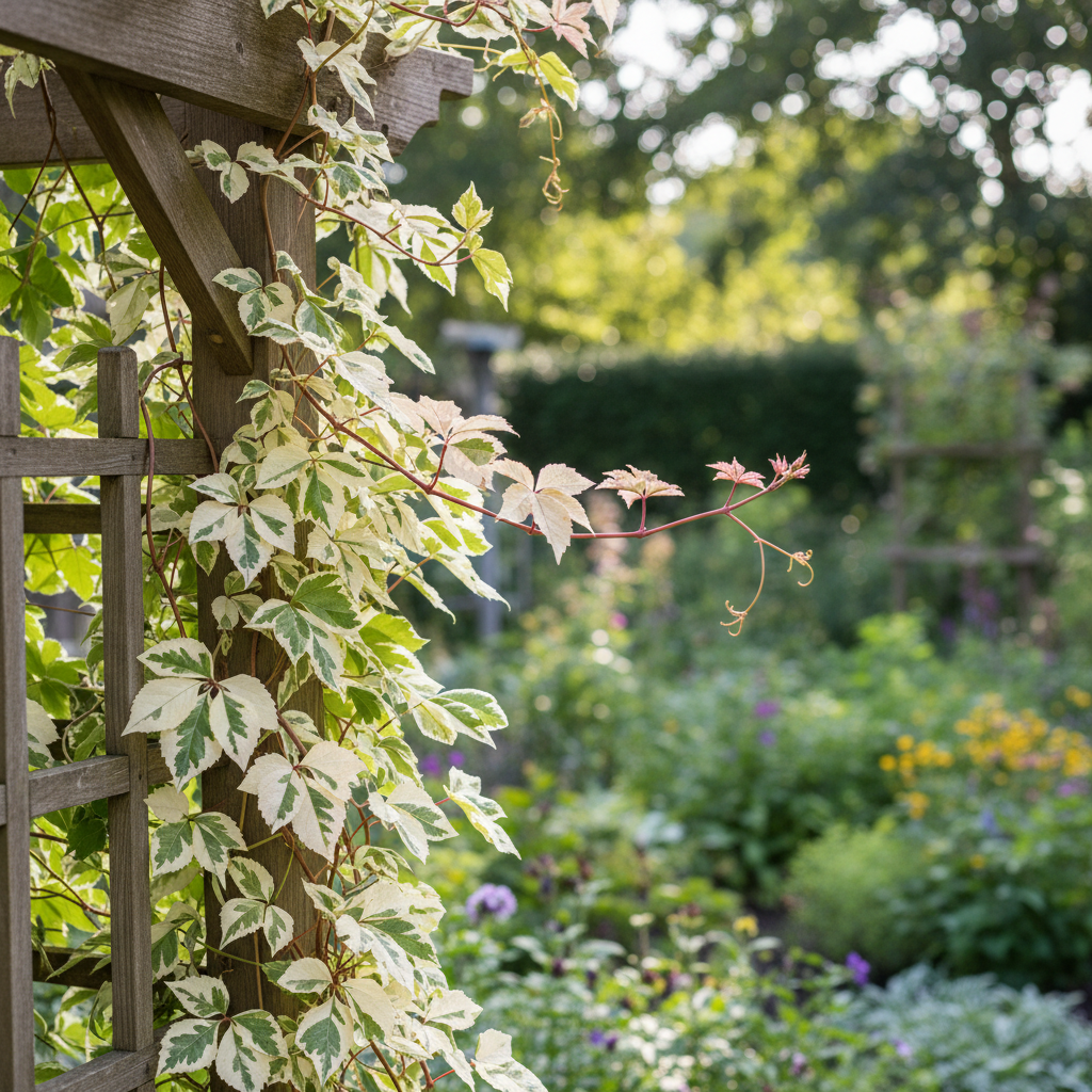 Kolomikta vine in garden setting