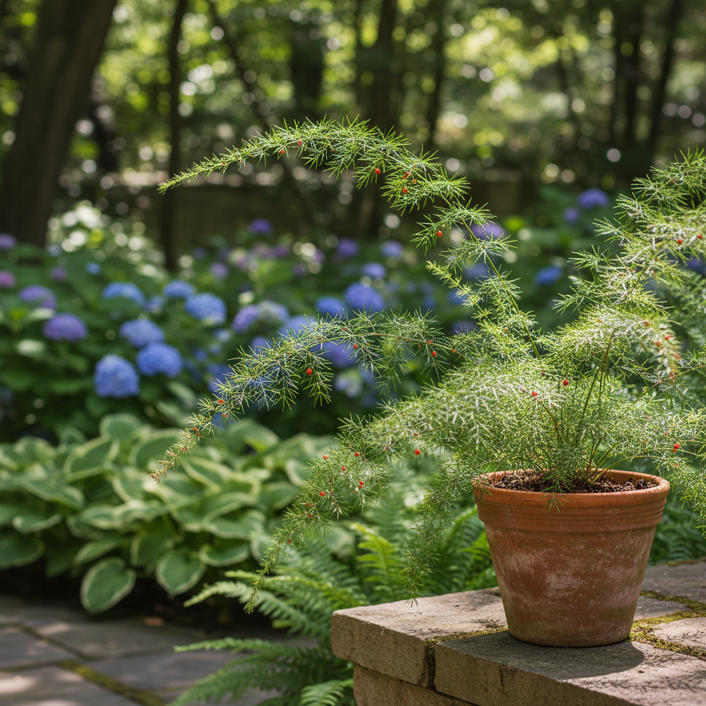Sprenger's Asparagus Fern in garden setting