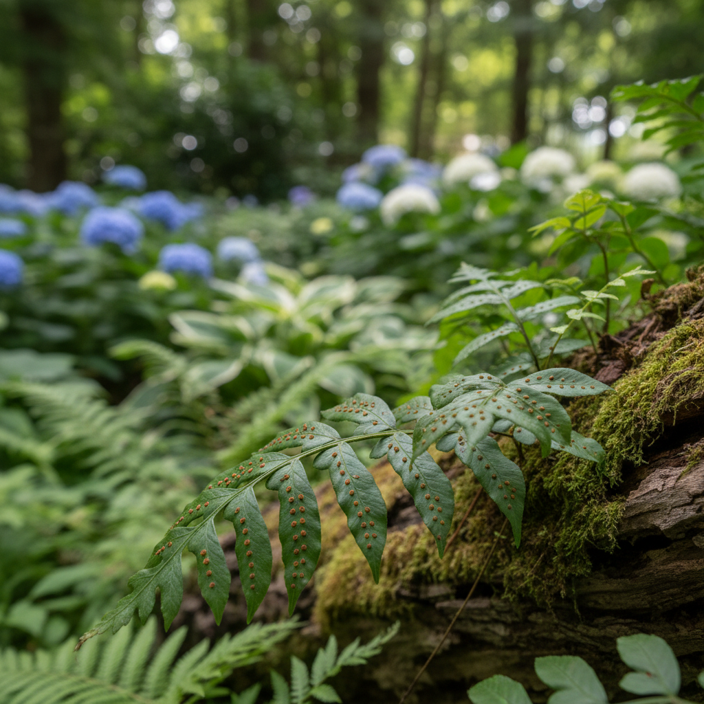 Common Polypody in garden setting