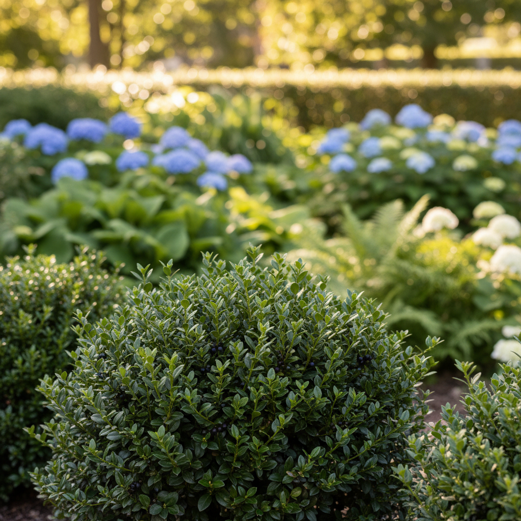 Japanese holly in garden setting