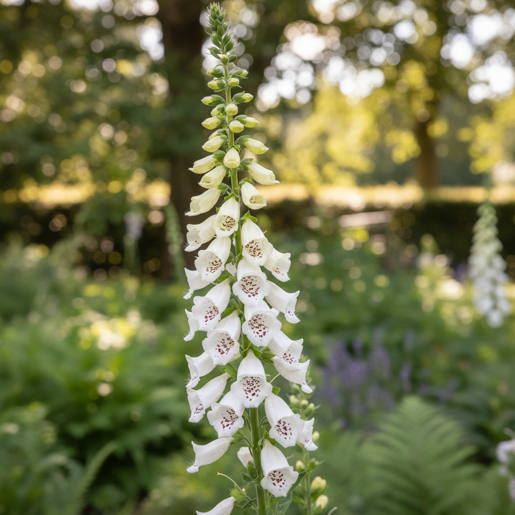 White Foxglove in garden setting