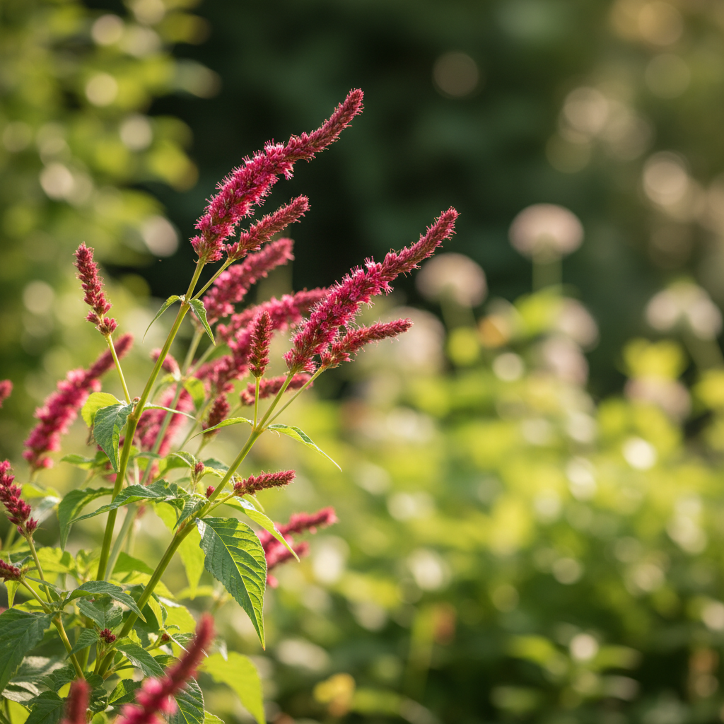 Red Bistort in garden setting