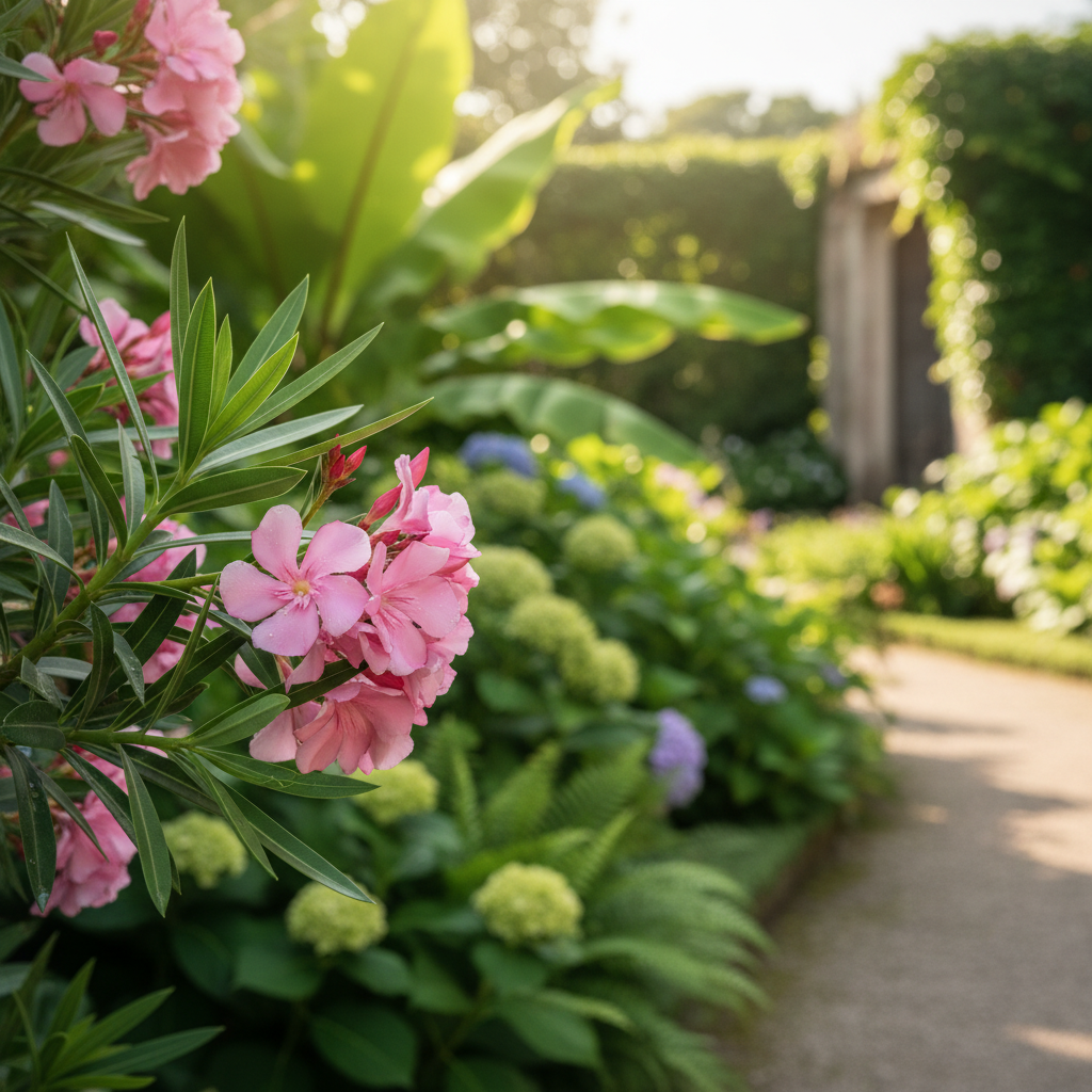 Oleander in garden setting